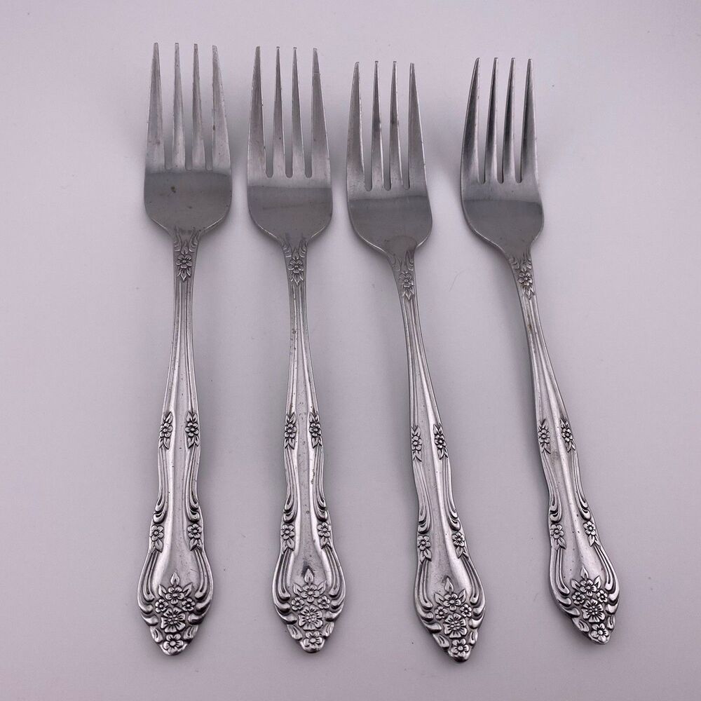 Rogers DREAM ROSE/ROSE BUD Stainless Dinner Forks 7" Set Of 4